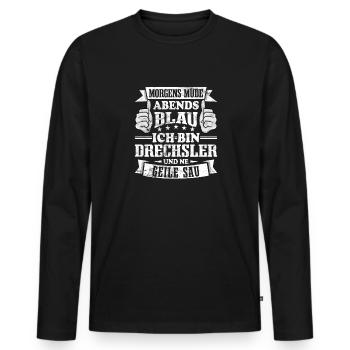Drechsler - Männer Premium Bio Langarmshirt - Schwarz - Vorne - Nico (187cm)