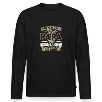 Eisenbahner Zwei Titel Papa Schaffner - Männer Premium Bio Langarmshirt - Schwarz - Vorne - Nico (187cm)
