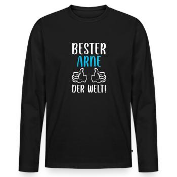 Arne Vorname Name Geburtstag - Männer Premium Bio Langarmshirt - Schwarz - Vorne - Nico (187cm)