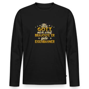 Eisenbahner - Männer Premium Bio Langarmshirt - Schwarz - Vorne - Nico (187cm)