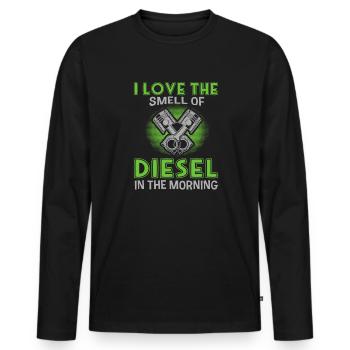 J’adore l’odeur du diesel le matin - T-shirt manches longues Premium bio Homme - noir - Devant - Nico (187cm)