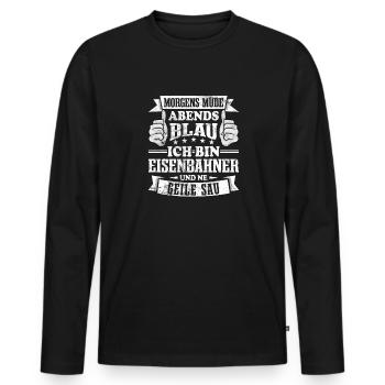 Eisenbahner Morgens müde abends blau - Männer Premium Bio Langarmshirt - Schwarz - Vorne - Nico (187cm)