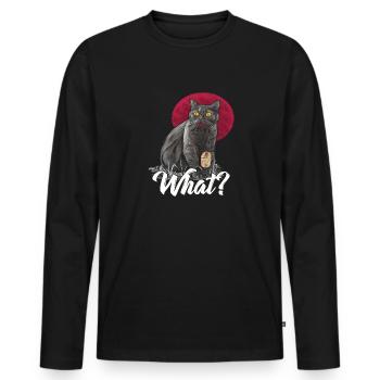Katze mit gefangener Computer Maus - What? - Männer Premium Bio Langarmshirt - Schwarz - Vorne - Nico (187cm)