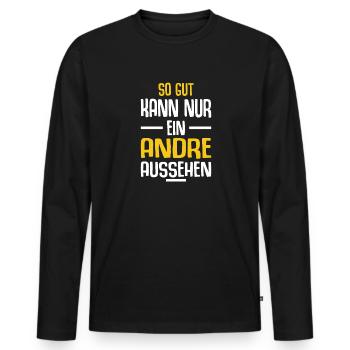 Andre Vorname Name Geburtstag - Männer Premium Bio Langarmshirt - Schwarz - Vorne - Nico (187cm)