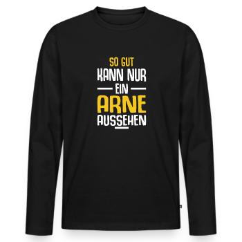 Arne Vorname Name Geburtstag - Männer Premium Bio Langarmshirt - Schwarz - Vorne - Nico (187cm)