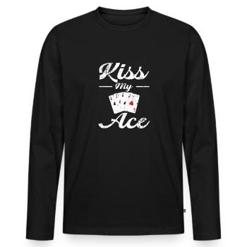 Poker Kiss my Ace - Männer Premium Bio Langarmshirt - Schwarz - Vorne - Nico (187cm)