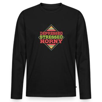 Femmes célibataires déprimées et stressées - T-shirt manches longues Premium bio Homme - noir - Devant - Nico (187cm)
