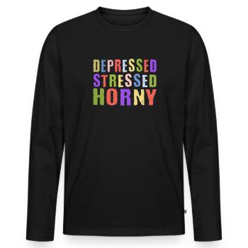 Depressiv Gestresst Geil - Männer Premium Bio Langarmshirt - Schwarz - Vorne - Nico (187cm)