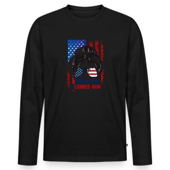 Chignon désordonné et patriotique chargé - T-shirt manches longues Premium bio Homme - noir - Devant - Nico (187cm)