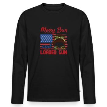 Messy Bun And Loaded Patriotic - Men's Premium Organic Long Sleeve Shirt - black - Front - Nico (187cm)