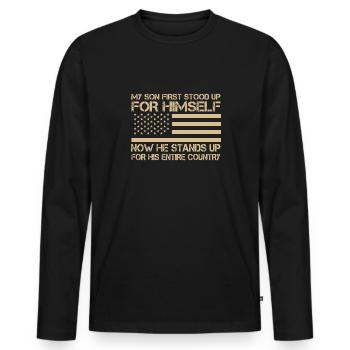 Mon fils est un soldat Héros Stolf père armée - T-shirt manches longues Premium bio Homme - noir - Devant - Nico (187cm)