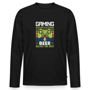 Gamer Bier Zocker - Männer Premium Bio Langarmshirt - Schwarz - Vorne - Nico (187cm)