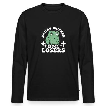 Chicken Food Is For Looser Frog Catcher - Men's Premium Organic Long Sleeve Shirt - black - Front - Nico (187cm)