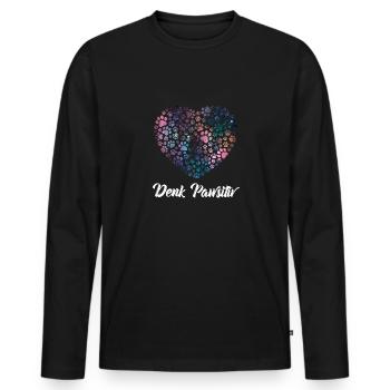 Denk Positiv ( Pawsitiv ) Hundeherz- Hunde Sprüche - Männer Premium Bio Langarmshirt - Schwarz - Vorne - Nico (187cm)