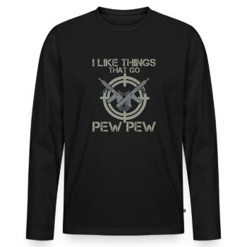 I Like Things The Pew Pew Gun Enthusiast - Men's Premium Organic Long Sleeve Shirt - black - Front - Nico (187cm)