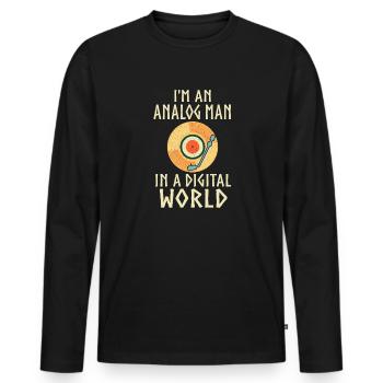 Ich Bin Ein Analoger Mann In Einer Digitalen Welt - Männer Premium Bio Langarmshirt - Schwarz - Vorne - Nico (187cm)