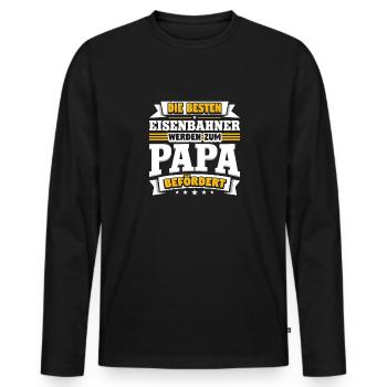 Eisenbahner werden zum Papa befördert - Männer Premium Bio Langarmshirt - Schwarz - Vorne - Nico (187cm)