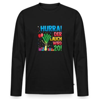 Hurra der Lauch wird 20 - Männer Premium Bio Langarmshirt - Schwarz - Vorne - Nico (187cm)