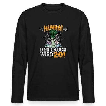 Hurra der Lauch wird 20 - Männer Premium Bio Langarmshirt - Schwarz - Vorne - Nico (187cm)