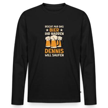 Reicht mir das Bier Dennis Saufen Namen - Männer Premium Bio Langarmshirt - Schwarz - Vorne - Nico (187cm)