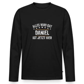 Daniel Vorname Name Geburtstag - Männer Premium Bio Langarmshirt - Schwarz - Vorne - Nico (187cm)
