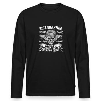 Eisenbahner Sei nett zu mir Schaffner - Männer Premium Bio Langarmshirt - Schwarz - Vorne - Nico (187cm)