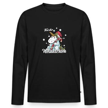 Frohe Weihnachten Einhorn Heilig Abend Bescherung - Männer Premium Bio Langarmshirt - Schwarz - Vorne - Nico (187cm)