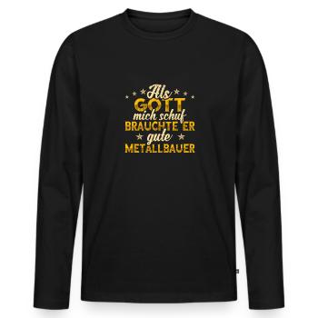Metallbauer Gott mich schuf - Männer Premium Bio Langarmshirt - Schwarz - Vorne - Nico (187cm)