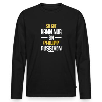 Philipp Vorname Name Geburtstag - Männer Premium Bio Langarmshirt - Schwarz - Vorne - Nico (187cm)