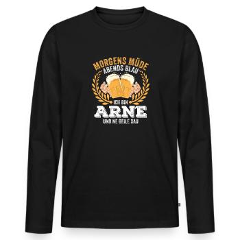 Arne Vorname Name Geburtstag Bier saufen - Männer Premium Bio Langarmshirt - Schwarz - Vorne - Nico (187cm)