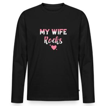 My wife shreds My wife rocks - Men's Premium Organic Long Sleeve Shirt - black - Front - Nico (187cm)