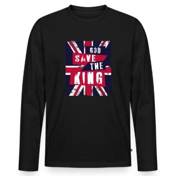 Dieu protège le roi - T-shirt manches longues Premium bio Homme - noir - Devant - Nico (187cm)
