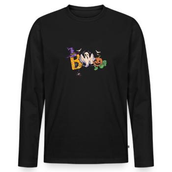 Boo Halloween Bat Pumpkin Ghost and Spiders - Men's Premium Organic Long Sleeve Shirt - black - Front - Nico (187cm)