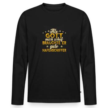 Hafenschiffer Gott mich schuf - Männer Premium Bio Langarmshirt - Schwarz - Vorne - Nico (187cm)