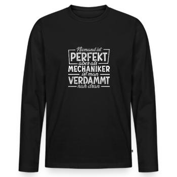 Mechaniker Niemand ist perfekt - Männer Premium Bio Langarmshirt - Schwarz - Vorne - Nico (187cm)