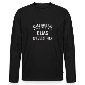 Elias Vorname Name Geburtstag - Männer Premium Bio Langarmshirt - Schwarz - Vorne - Nico (187cm)