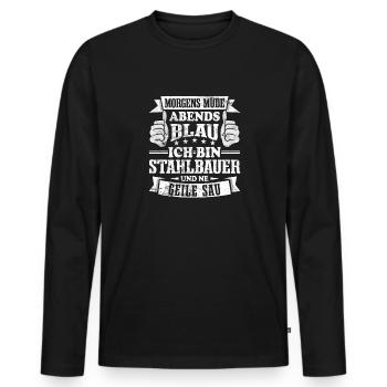 Stahlbauer Morgens müde abends blau - Männer Premium Bio Langarmshirt - Schwarz - Vorne - Nico (187cm)