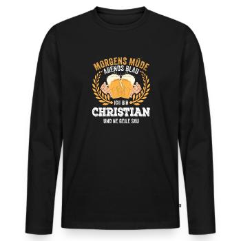 Christian Vorname Name Geburtstag Bier saufen - Männer Premium Bio Langarmshirt - Schwarz - Vorne - Nico (187cm)