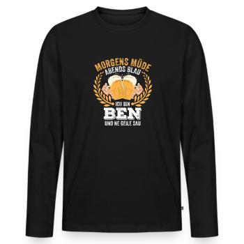 Ben Vorname Name Geburtstag Bier saufen - Männer Premium Bio Langarmshirt - Schwarz - Vorne - Nico (187cm)