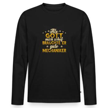 Mechaniker Gott mich schuf - Männer Premium Bio Langarmshirt - Schwarz - Vorne - Nico (187cm)