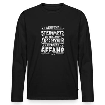 Steinmetz Achtung Steinhauer bei Arbeit - Männer Premium Bio Langarmshirt - Schwarz - Vorne - Nico (187cm)