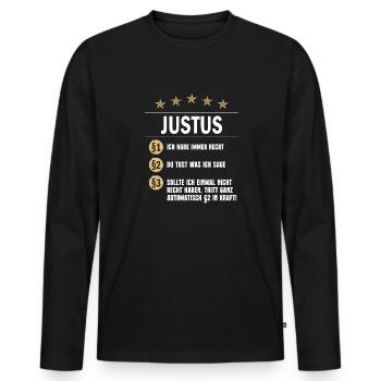 Justus Habe immer Recht Namenstag - Männer Premium Bio Langarmshirt - Schwarz - Vorne - Nico (187cm)