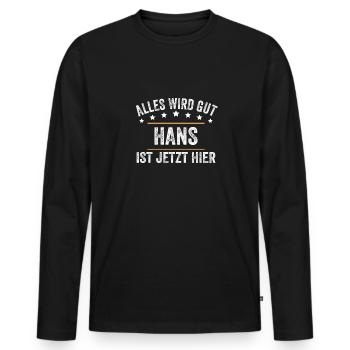 Hans Vorname Name Geburtstag - Männer Premium Bio Langarmshirt - Schwarz - Vorne - Nico (187cm)