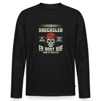Drechsler hört auf wenn er fertig ist - Männer Premium Bio Langarmshirt - Schwarz - Vorne - Nico (187cm)