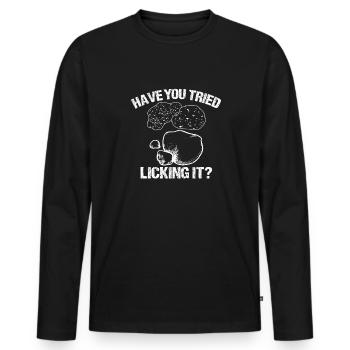 Avez-vous essayé de le lécher, géologie - T-shirt manches longues Premium bio Homme - noir - Devant - Nico (187cm)