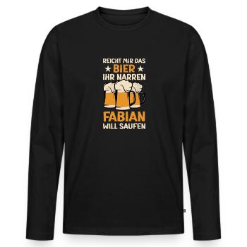Reicht mir das Bier Fabian Saufen Namen - Männer Premium Bio Langarmshirt - Schwarz - Vorne - Nico (187cm)