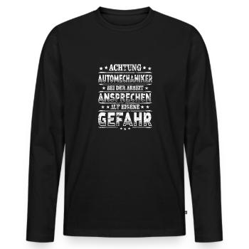 Automechaniker Achtung KFZ-Mechaniker bei Arbeit - Männer Premium Bio Langarmshirt - Schwarz - Vorne - Nico (187cm)