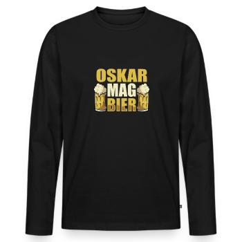 Oskar mag Bier Name Geburtstag - Männer Premium Bio Langarmshirt - Schwarz - Vorne - Nico (187cm)