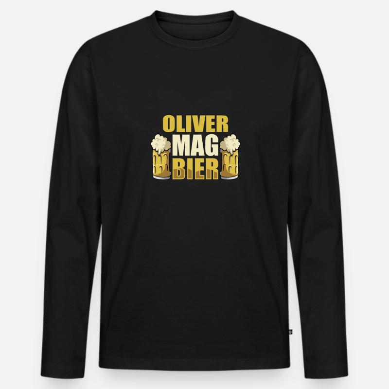Oliver mag Bier Name Geburtstag - Männer Premium Bio Langarmshirt - Schwarz