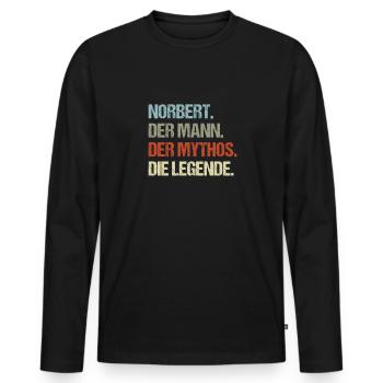 Norbert der Mann der Mythos die Legende - Männer Premium Bio Langarmshirt - Schwarz - Vorne - Nico (187cm)